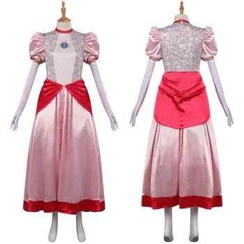Женский персиковый костюм для косплея, Розовое платье, перчатки, принцесса, ролевые игры, Карнавал на Хэллоуин, Маскировочный костюм для вечеринок для женщин и девочек  3