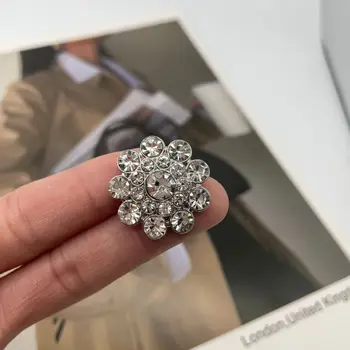 Модная цветочная металлическая пуговица с бриллиантами, 6ШТ женских изысканных пуговиц со стразами  5