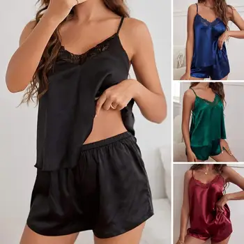 Сексуальное женское белье для женщин, сексуальное женское белье больших размеров, атласная пижама, комплект шорт на бретелях, пижамный комплект, Ropa Interior Femenina  3