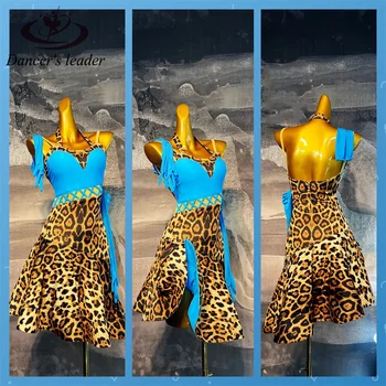 Платье для латиноамериканских танцев с леопардовым принтом на заказ, широкая юбка для ча-Ча Румбы, профессиональная одежда для сцены танго  3