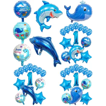 1 комплект Воздушных шаров с морскими животными, Украшение для детского Дня рождения, Мир океана, Акулы, Кит, Дельфин, Шарик из алюминиевой фольги, Принадлежности для детского душа  5