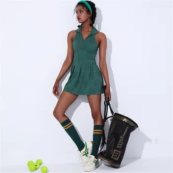 Весенне-летние женские теннисные платья со съемными накладками, мини-юбки для занятий йогой, фитнесом, бегом, бадминтоном, гольфом, без рукавов.  5