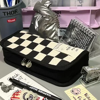 Шахматная доска Кавайные сумки-пеналы, холщовый милый мешочек для ручек, Корейские канцелярские принадлежности, школьные принадлежности для студентов  10