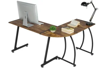 Компьютерный стол SMILE MART L-образной формы для домашнего офиса, коричневый в деревенском стиле  10