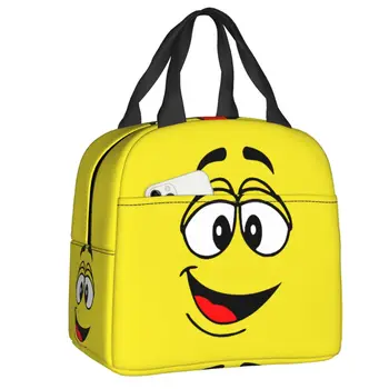 Мультяшная шоколадно-желтая сумка для ланча с конфетным лицом для женщин-холодильник, термоизолированный ланч-бокс, сумки-контейнеры для пикника  10